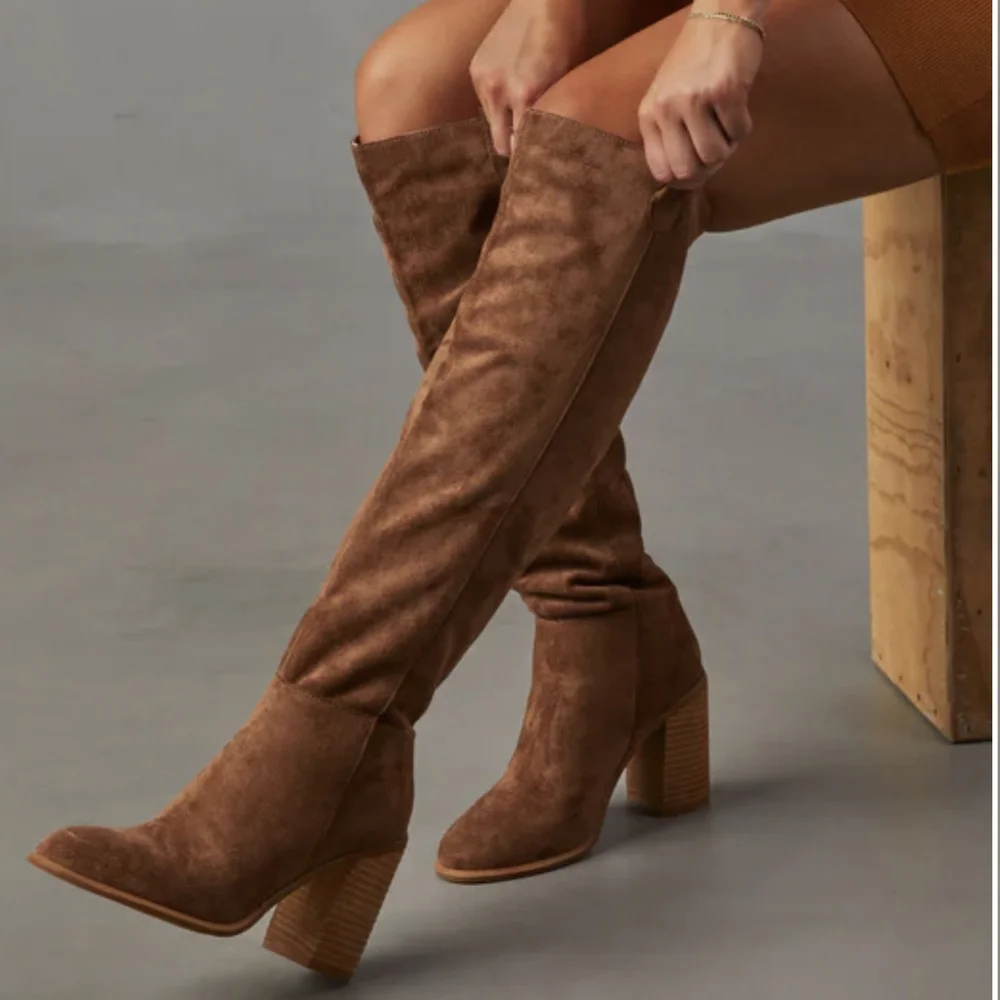 Vici Suede Over-the-Knee Slouch Boots in Taupe Brown